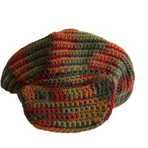 Handmade Multicolor Crochet Beret Hat - Autumn Tones